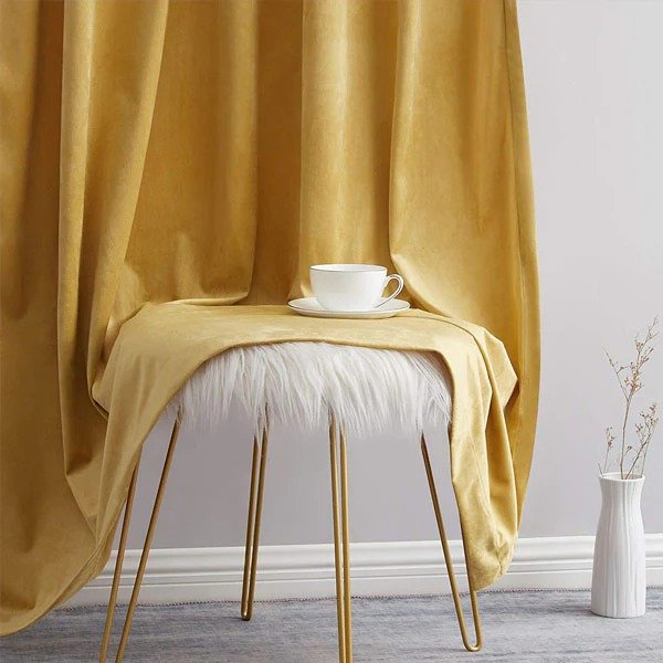 GOLDEN PLAIN SOLID VELVET CURTAINS - SET OF 2 PANELS image 1