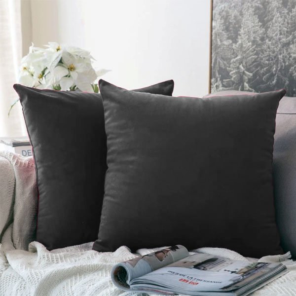 Plain Soft Feel Velvet Cushion Covers Dark Grey 16 x 16 ( Without Filling ) image 0