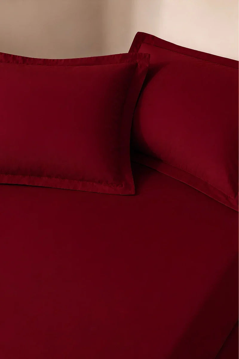 BURGUNDY WINE SOLID COTTON FITTED BEDSHEET - 3PCS image 1