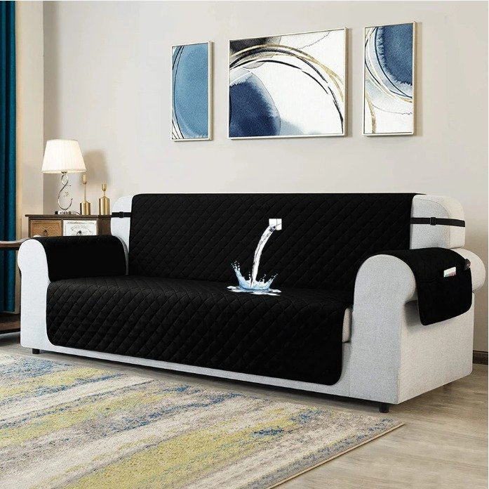 WATERPROOF COTTON QUILTED SOFA COVERS - BLACK image 0