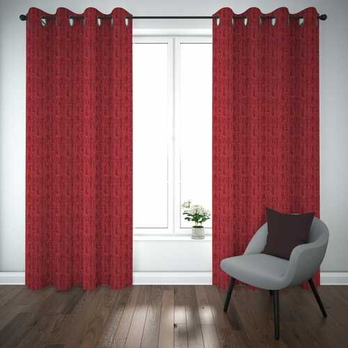 Premium Self Jacquard Curtains Fish Design Maroon ( 2 Curtain Set ) image 0