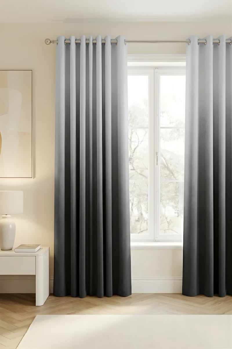 CHARCOAL GREY DIP-DYE OMBRE VELVET CURTAINS – SET OF 2 PANELS image 0