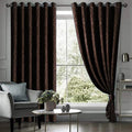 BROWN SELF PRINT VELVET CURTAINS - SET OF 2 PANELS image 0