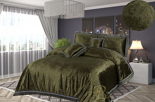 Self Design Velvet Bedsheet Olive image 0