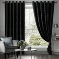 BLACK SELF PRINT VELVET CURTAINS - SET OF 2 PANELS image 0