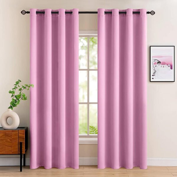 Export Self Plain Cotton Jacquard Curtains Pink ( 2 Curtains Set ) image 0