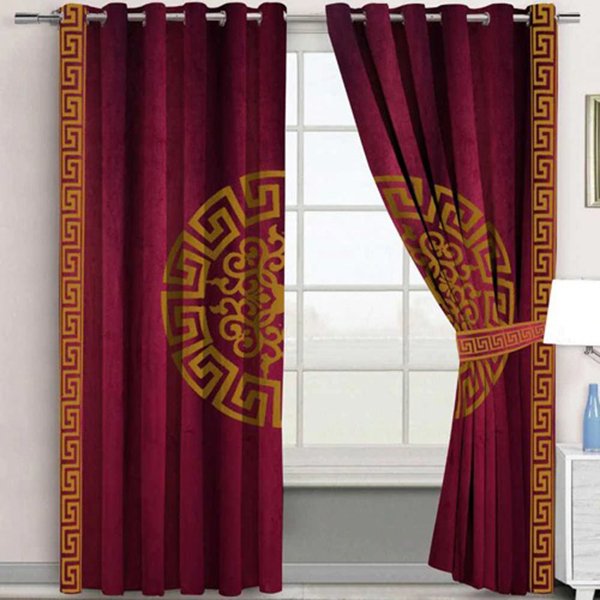 MAROON & COPPER SPLENDID GREEK VELVET CURTAINS - SET OF 2 PANELS image 0