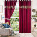 Luxury Velvet Curtains Front Border - Maroon And Off White image 0