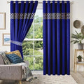 Luxury Velvet Curtains Front Border - Royal Blue And Off White image 0