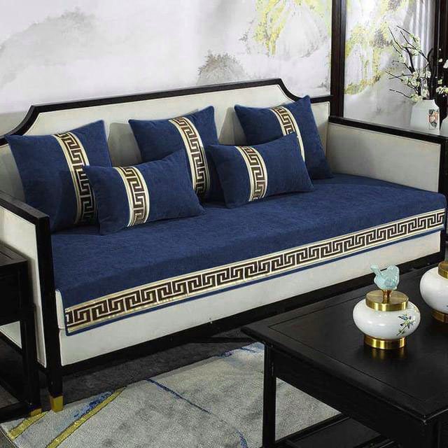 Velvet Sofa Covers Splendid with Cushion Covers Blue image 0