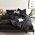 Cotton Reversible Duvet Cover Set - Black image 0