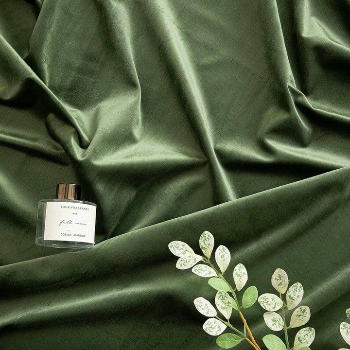 OLIVE GREEN PLAIN SOLID VELVET CURTAINS - SET OF 2 PANELS image 2