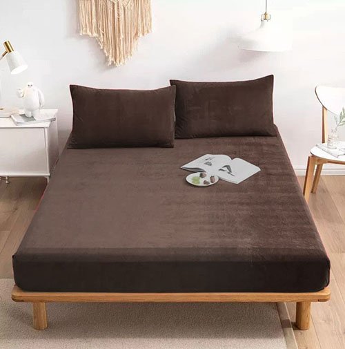Premium Velvet Fitted Bed Sheet Brown image 0