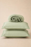 PISTACHIO GREEN SOLID COTTON FITTED BEDSHEET - 3PCS image 0