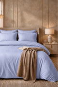 ICE BLUE SATIN STRIPE DUVET COVER SET - 6PCS image 0