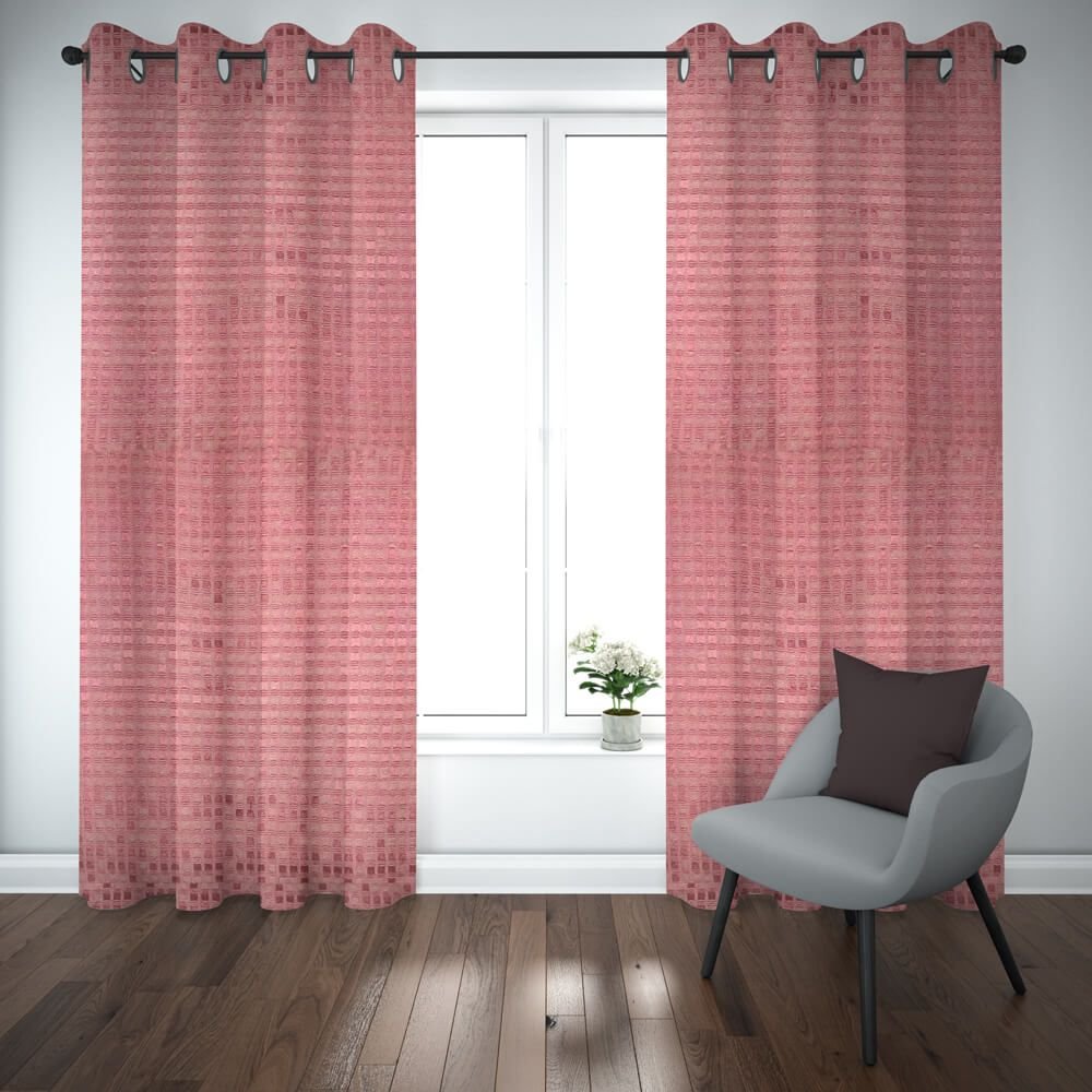 Export self dotted jacquard curtains Pink ( 2 Curtains Set ) image 0