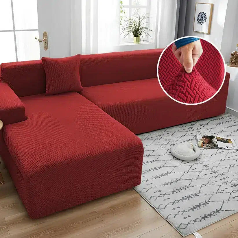 L-Shape Stripe Jacquard Sofa Covers - Maroon image 0