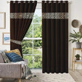Luxury Velvet Curtains Front Border - Brown And Off White image 0