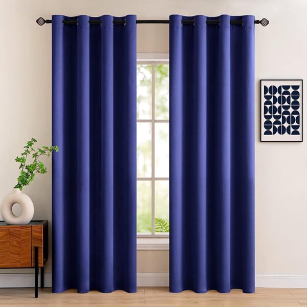 Export Self Plain Cotton Jacquard Curtains Blue ( 2 Curtains Set ) image 0