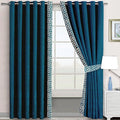 ZINC & WHITE SIDE BORDER VELVET CURTAINS - SET OF 2 PANELS image 0
