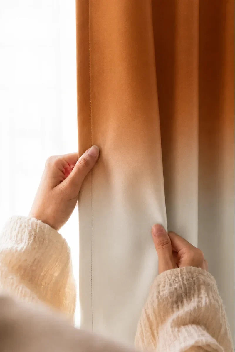 ORANGE FROSTED OMBRE VELVET CURTAINS – SET OF 2 PANELS image 1