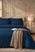 ROYAL TEAL SATIN STRIPE DUVET COVER SET - 6PCS image 0