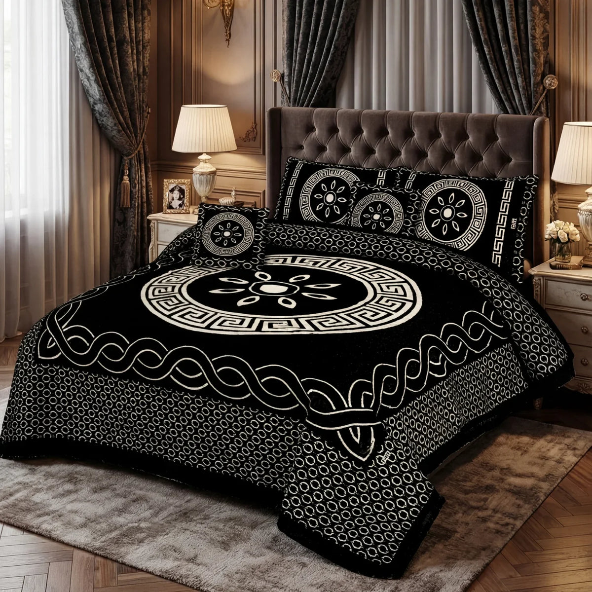 JACQUARD LUXURY BLACK BEDSHEET SET- 5 PCS image 0