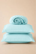 AQUA BLUE SOLID COTTON FITTED BEDSHEET - 3PCS image 0