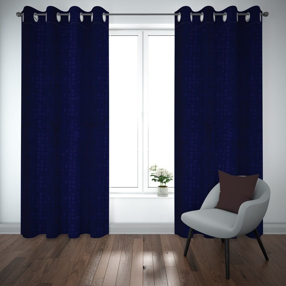 Export self dotted jacquard curtains Navy Blue ( 2 Curtains Set ) image 0