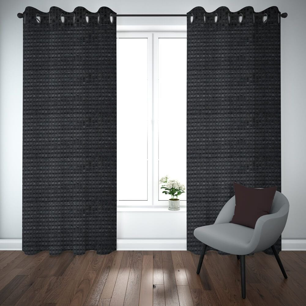 Export self dotted jacquard curtains Black ( 2 Curtains Set ) image 0
