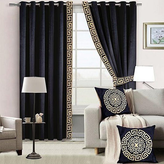BLACK & SKIN SIDE BORDER VELVET CURTAINS - SET OF 2 PANELS image 0