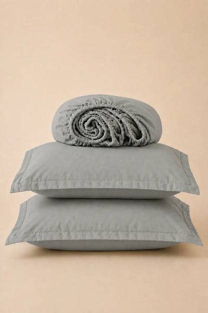 LIGHT GREY SOLID COTTON FITTED BEDSHEET - 3PCS image 0