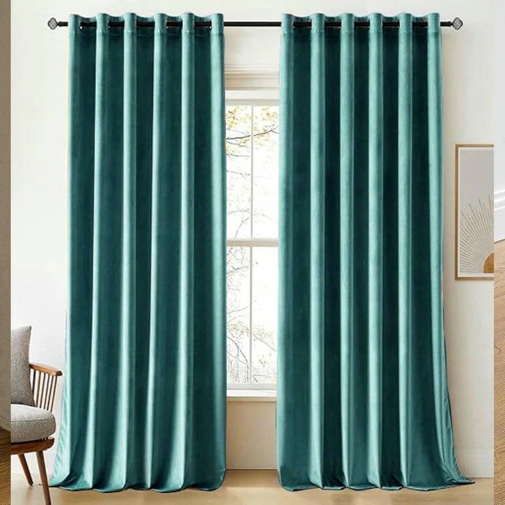 TEAL PLAIN SOLID VELVET CURTAINS - SET OF 2 PANELS image 0