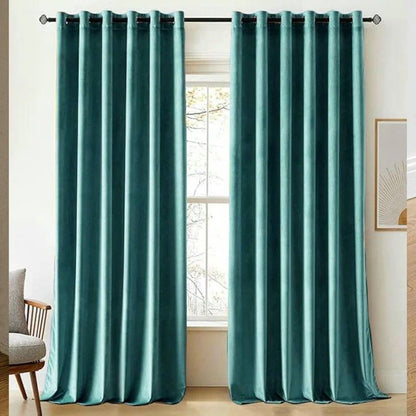 TEAL PLAIN SOLID VELVET CURTAINS - SET OF 2 PANELS image 0