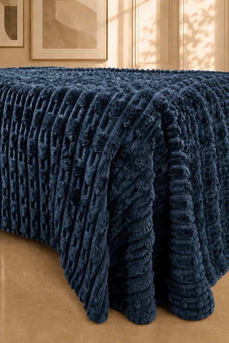 TEXTURED PLUSH BLANKET - DEEP SLATE BLUE image 1