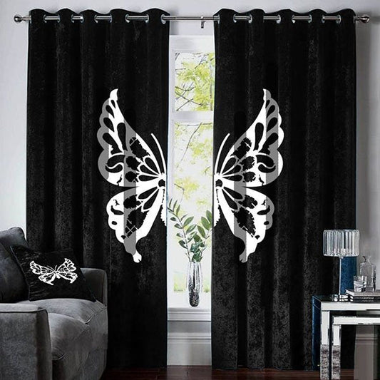 LUXURY VELVET BUTTERFLY CURTAINS - BLACK & WHITE image 0