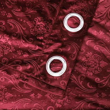 MAROON SELF PRINT VELVET CURTAINS - SET OF 2 PANELS image 1