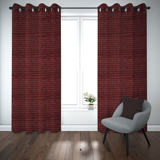 Export self dotted jacquard curtains Maroon ( 2 Curtains Set ) image 0