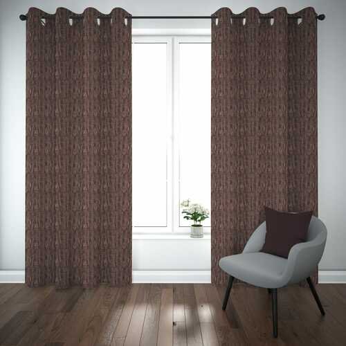 Premium Self Jacquard Curtains Fish Design Brown ( 2 Curtain Set ) image 0