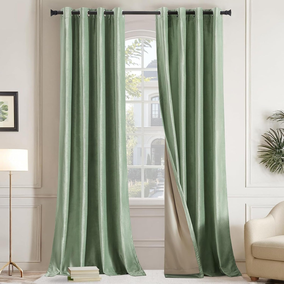 Premium Velvet Blackout Curtains Sage Green ( 2 Curtains Set ) image 0