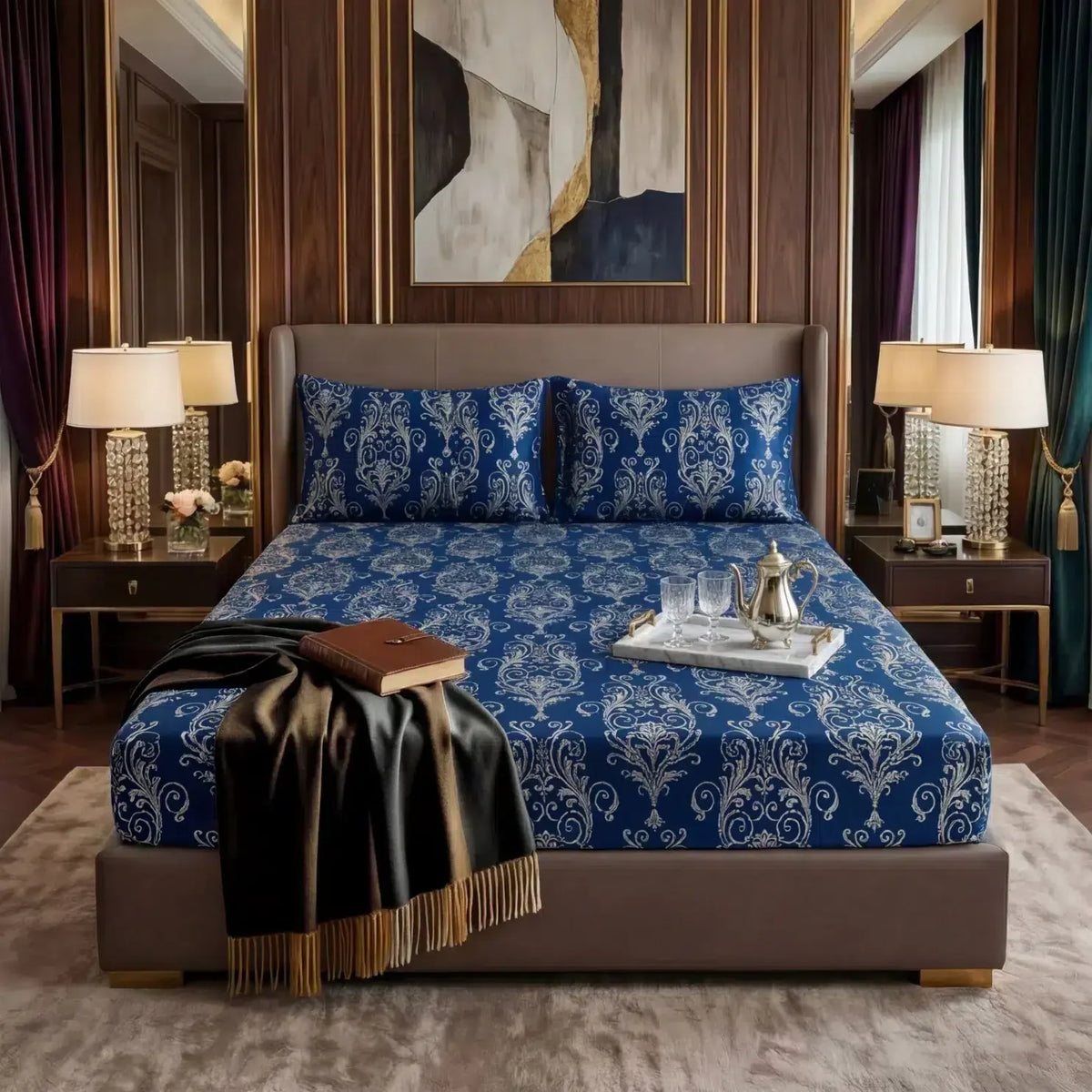 Premium Texture Velvet Fitted Bed Sheet Blue image 0