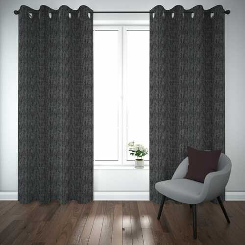 Premium Self Jacquard Curtains Fish Design Black ( 2 Curtain Set ) image 0