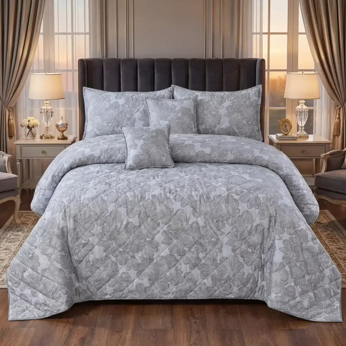 PEAFOWL QUILTED BEDSPREAD SET - 5 PCS image 0