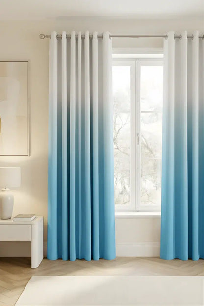 SKY BLUE DIP-DYE OMBRE VELVET CURTAINS – SET OF 2 PANELS image 0