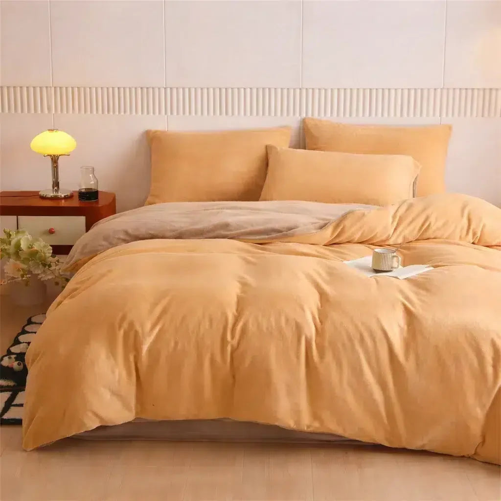 Velvet Reversible Duvet Cover Set - Golden & Beige image 0