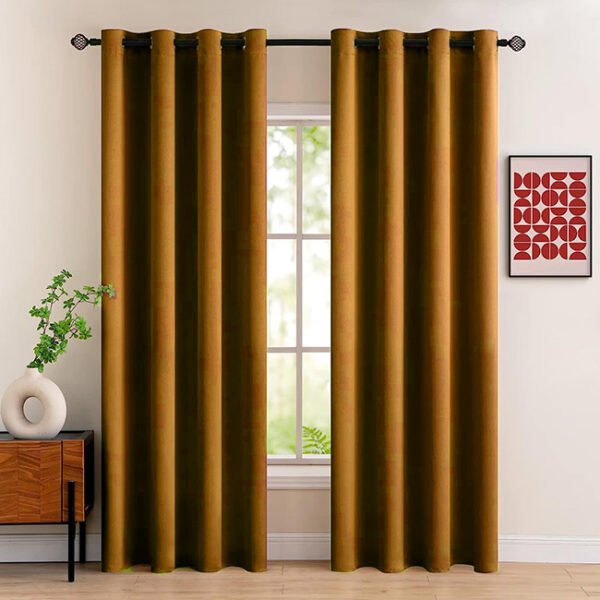 Export Self Plain Cotton Jacquard Curtains Copper ( 2 Curtains Set ) image 0