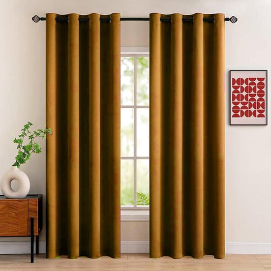 Export Self Plain Cotton Jacquard Curtains Copper ( 2 Curtains Set ) image 0