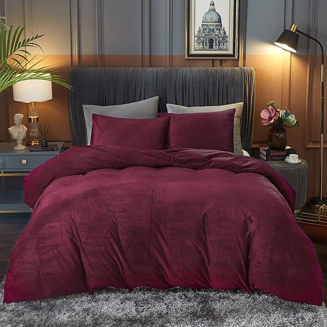Velvet Duvet Cover Set - Maroon image 0