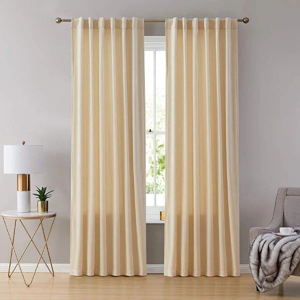 CREAM PLAIN SOLID VELVET CURTAINS - SET OF 2 PANELS image 0
