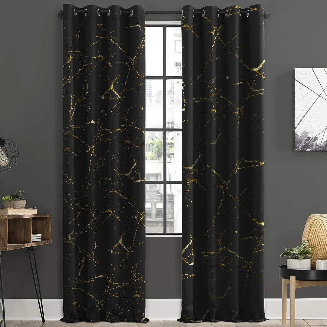 Imported Velvet Curtains Sprinkle Design Black image 0